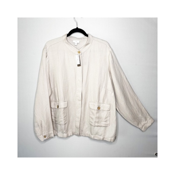 J Jill Linen Blend Jacket Size 2X Button‎ Front Jacket Collared Pockets Beige - Picture 10 of 10